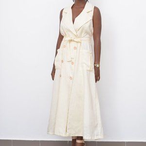 Maxi Linen dress in 100% linen , beige wooden buttons . Handmade